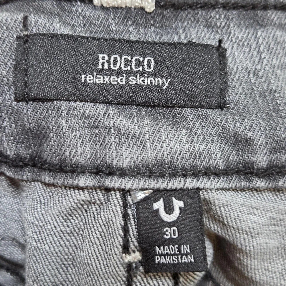 True Religion Rocco Jeans Mens 32x34 Gray Relaxed Skinny Stretch Denim Pants